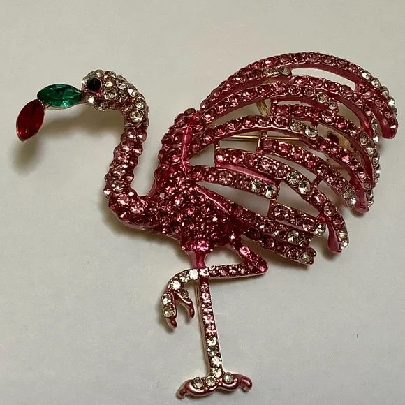 Pink Rhinestone Flamingo Brooch/Pendant - Picture 6 of 8